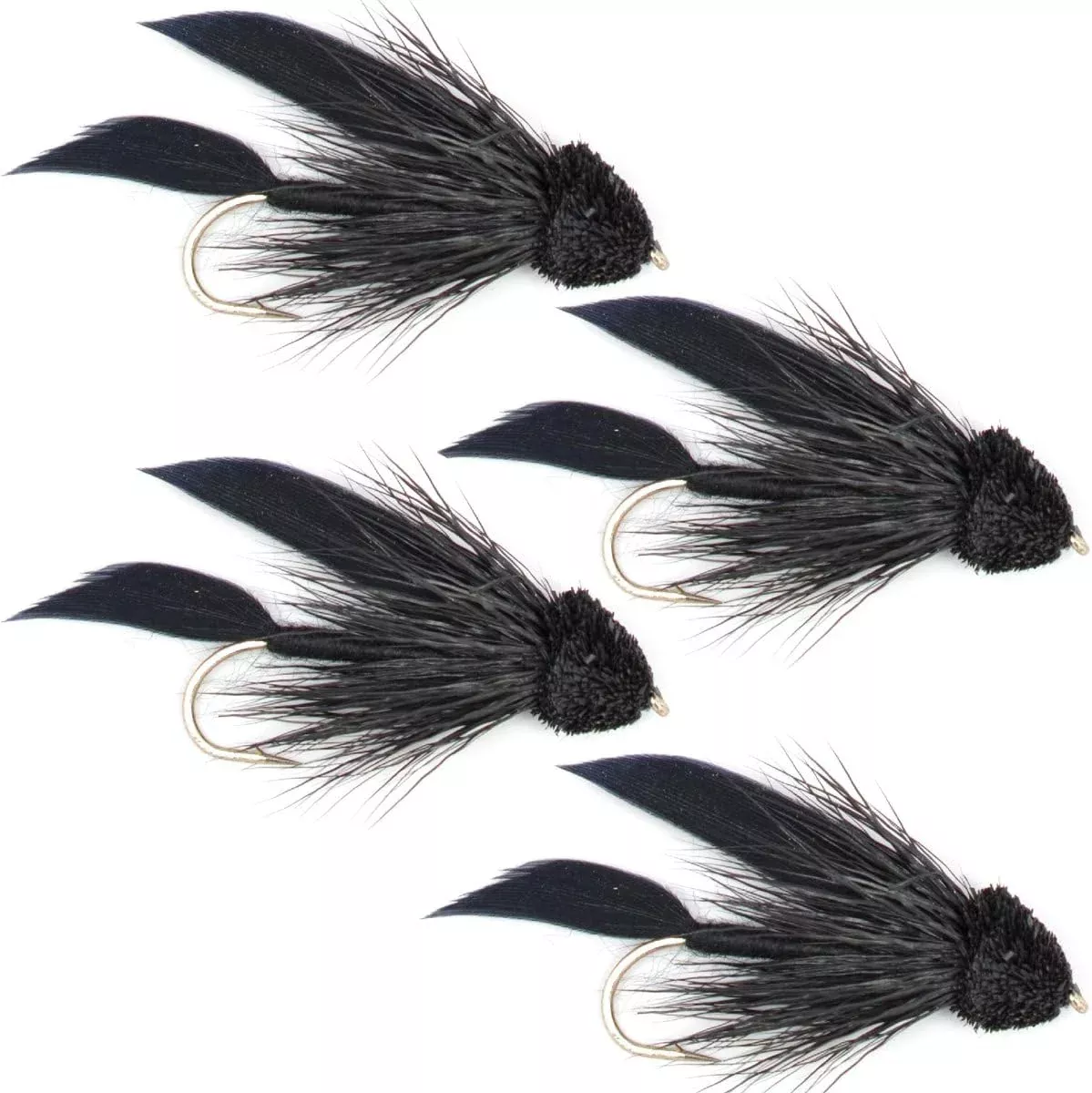Black Muddler Minnow Fly Fishing Flies – Classic Streamers – Set of 4 Flies Hook Size 6