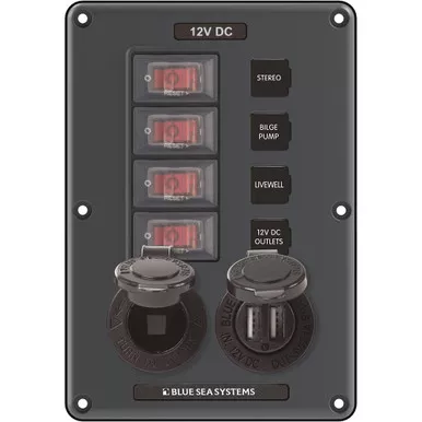 Blue Sea 4321 4 Position Panel with USB and Socket