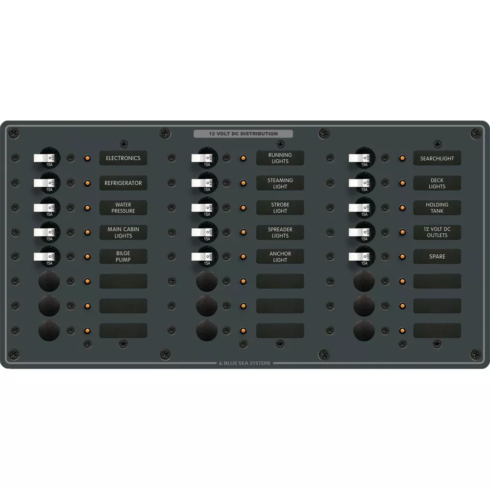 Blue Sea 8264 Traditional Metal DC Panel – 24 Positions [8264]