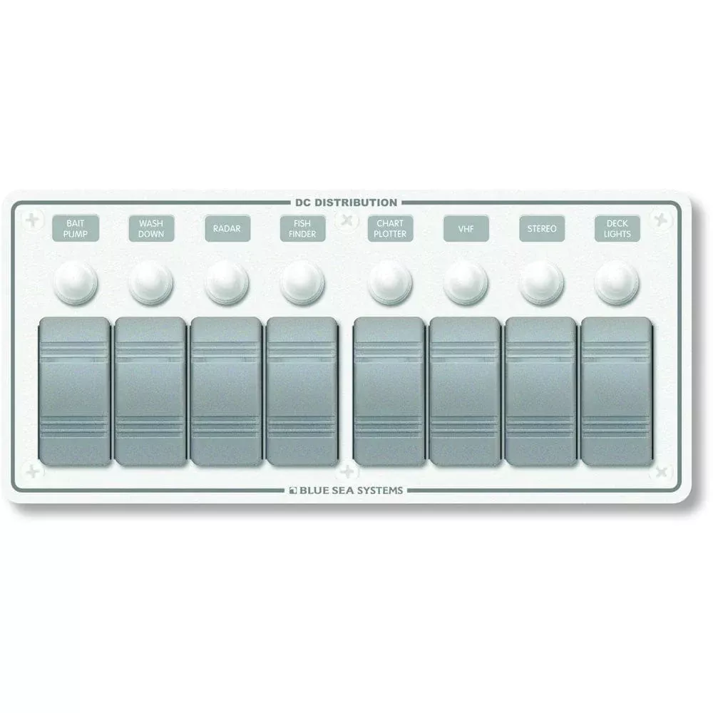 Blue Sea 8271 Water Resistant Panel - 8 Position - White - Horizontal Mount