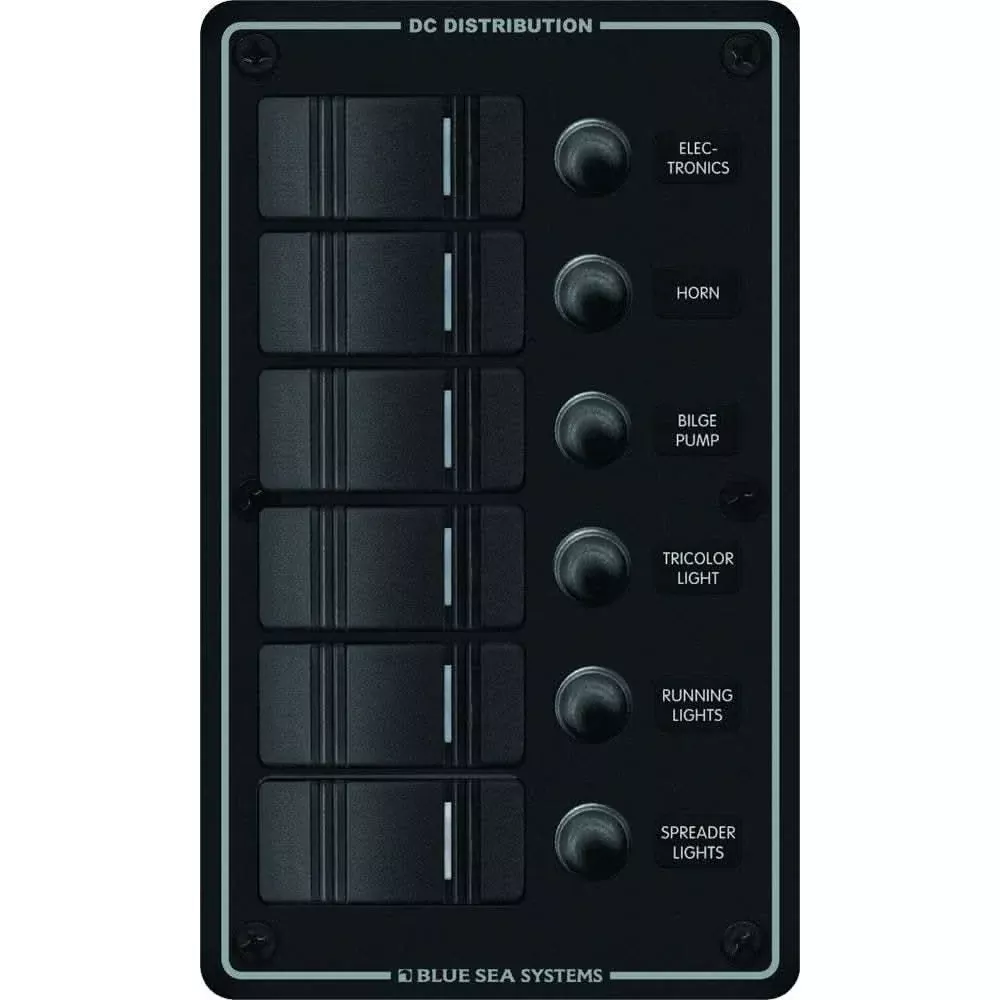 Blue Sea 8373 Water Resistant 6 Position - Black - Vertical Mount Panel [8373]