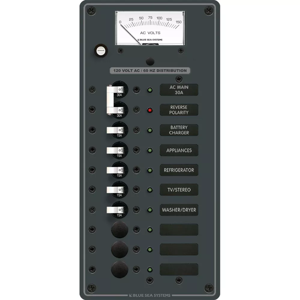 Blue Sea 8488 Breaker Panel – AC Main + 8 Positions – White [8488]