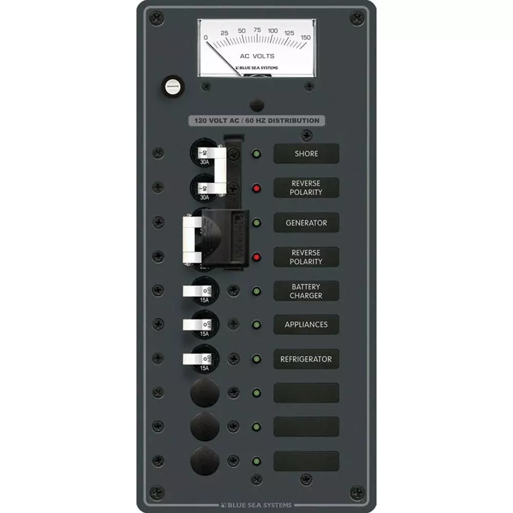 Blue Sea 8489 Breaker Panel – AC 2 Sources + 6 Positions – White [8489]
