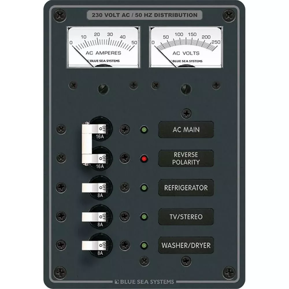 Blue Sea 8509 AC Main + Branch A-Series Toggle Circuit Breaker Panel (230V) – Main + 3 Position [8509]