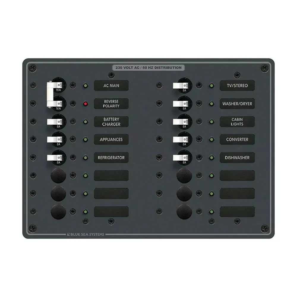 Blue Sea 8564 Breaker Panel – AC Main + 14 Positions (European) – White [8564]