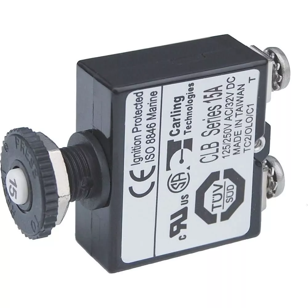 Blue Sea Push Button Reset Only Screw Terminal Circuit Breaker – 15 Amps [2133]