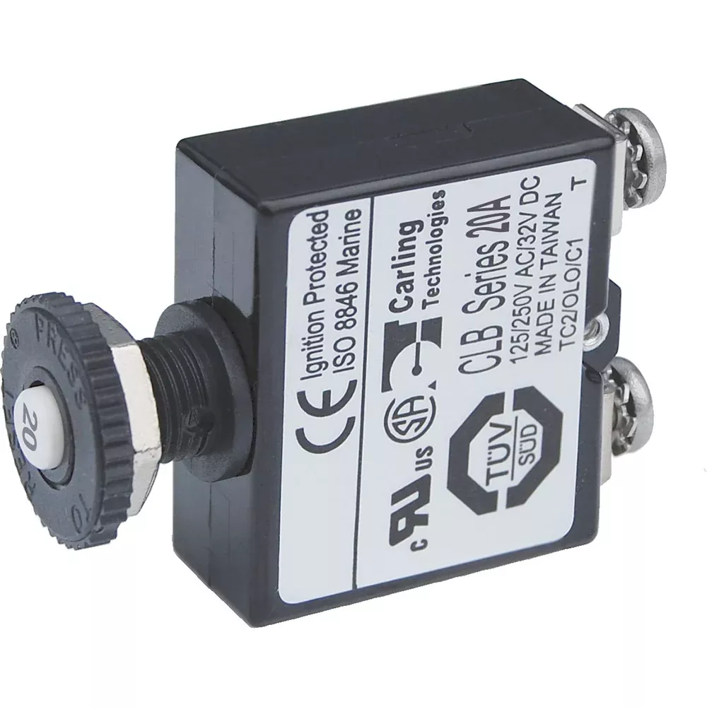 Blue Sea Push Button Reset Only Screw Terminal Circuit Breaker – 20 Amps [2134]