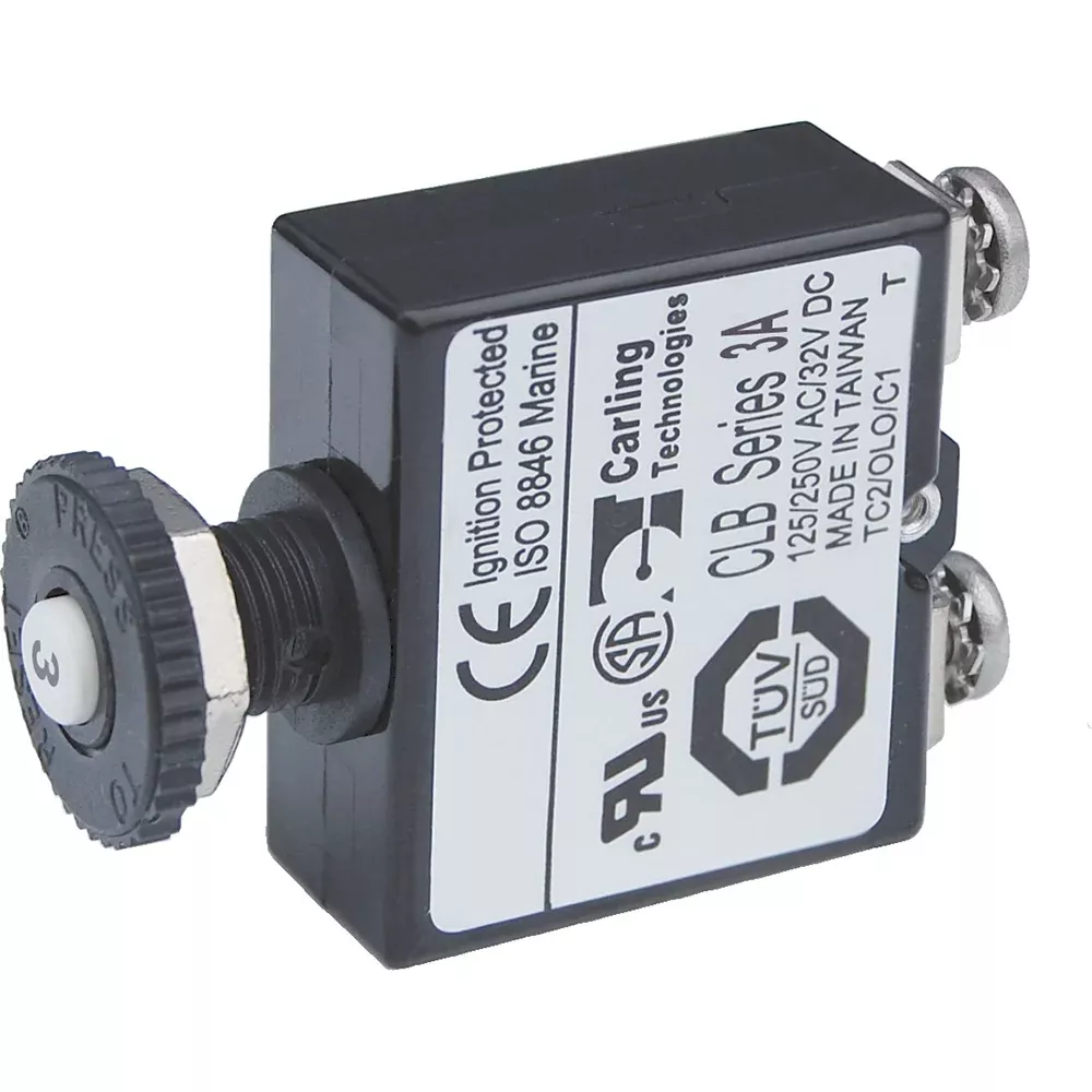 Blue Sea Push Button Reset Only Screw Terminal Circuit Breaker – 3 Amps [2129]