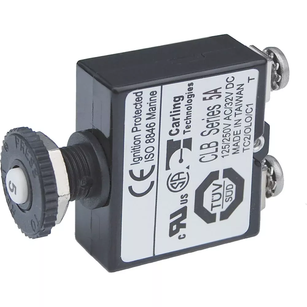 Blue Sea Push Button Reset Only Screw Terminal Circuit Breaker – 5 Amps [2130]