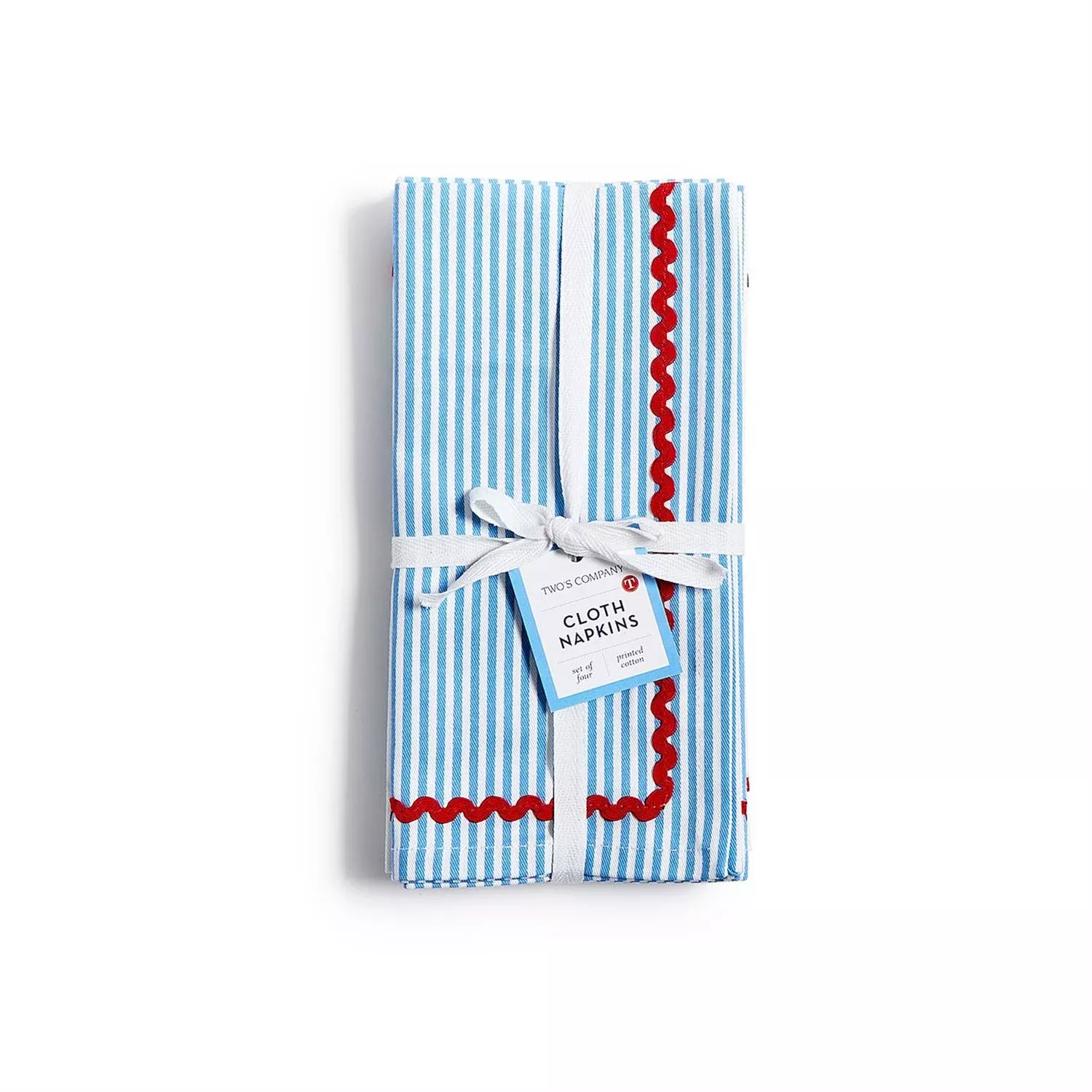 Blue Stripe w/ Red Ric Rac Trim Cloth Dinner Napkins (Set of 4)
