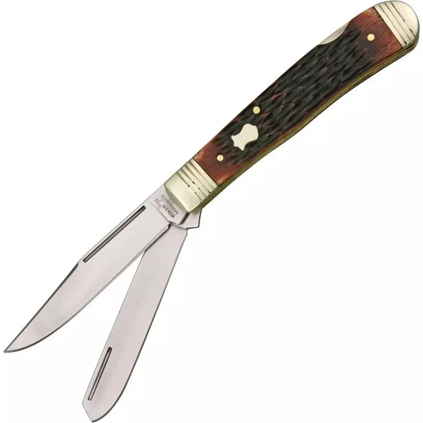 Boker Plus 01BO206 Double Lock Trapper Folding Pocket Knife With Brown Bone Handle
