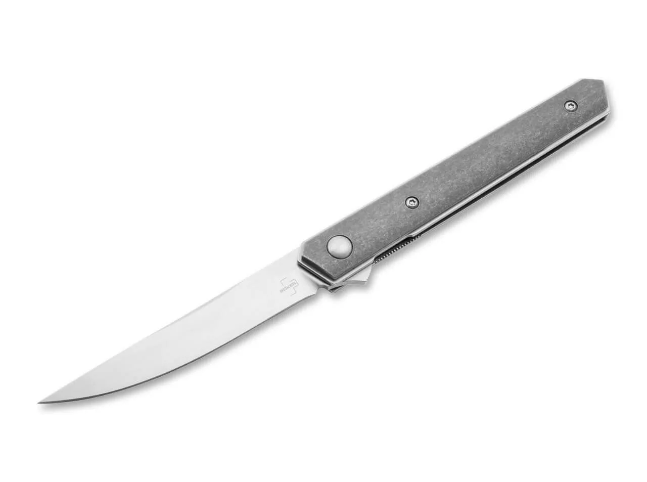 Boker Plus Burnley Kwaiken Mini Flipper Knife 3″ VG10 Satin Plain Blade, Titanium Handles W/ Clip (Out Of Production)