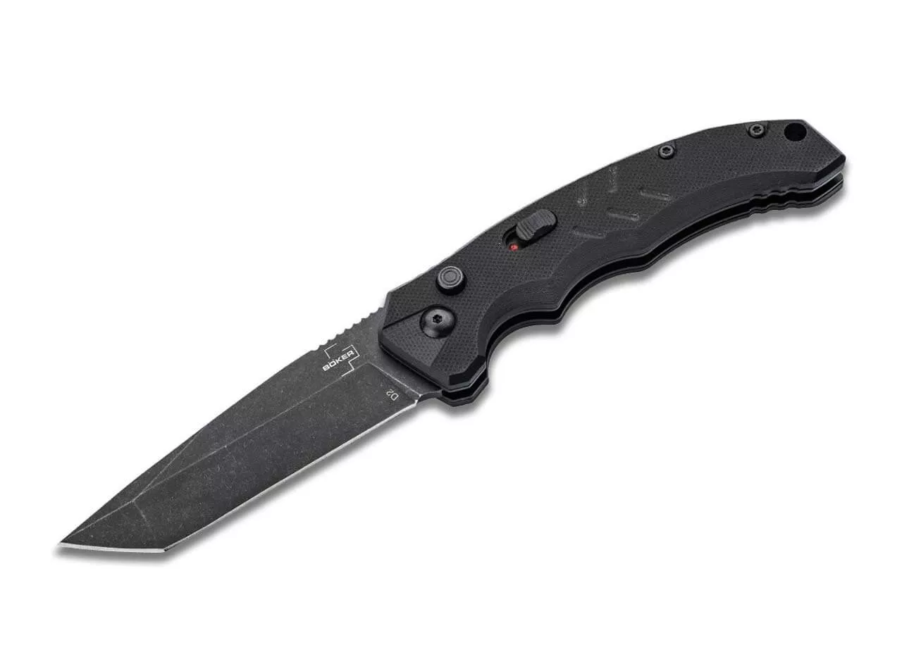 Boker Plus Intention II Tanto Auto Folding Knife, 3.07″ D2 Black Tanto Blade, Black Aluminum Handles W/ Clip