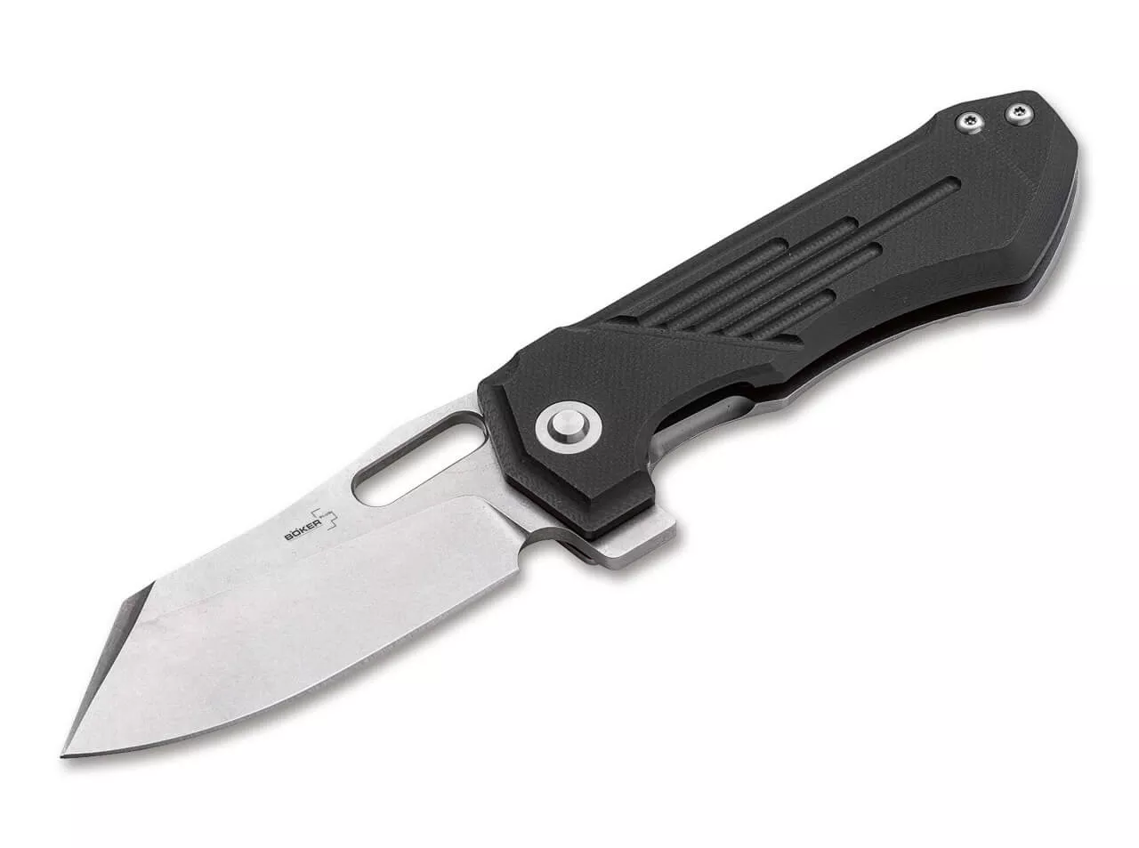 Boker Plus JB Stout Leviathan Flipper Knife 3.5″ D2 Stonewashed Blade, Black G10 with Stainless Steel Back Handles W/ Clip