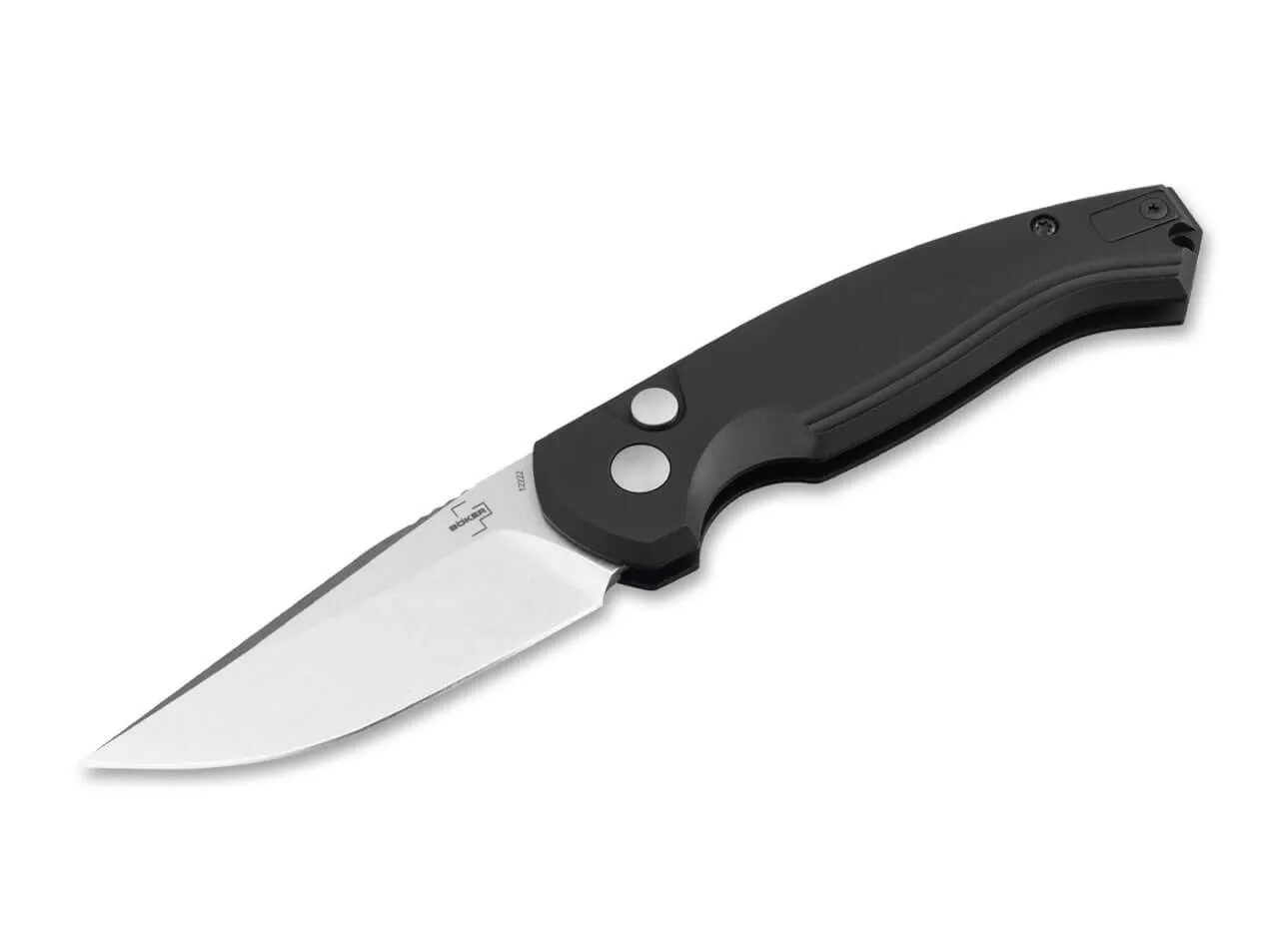 Boker Plus Jesper Voxnaes Karakurt AUTO Folding Knife 3.07″ 154CM Stonewashed Blade, Black Aluminum Handles W/ Clip (Out Of Production)