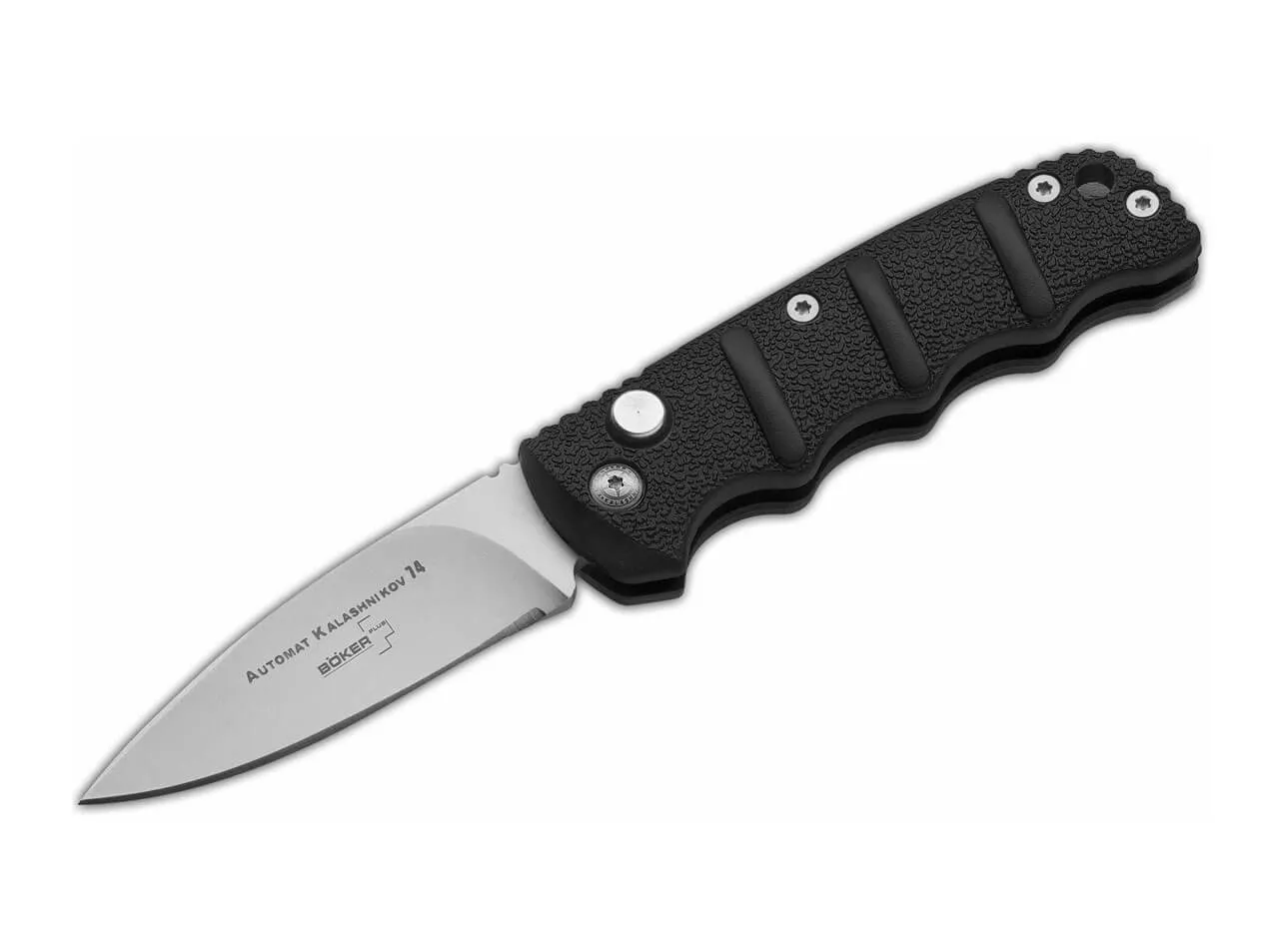 Boker Plus Kalashnikov Mini AKS 74 Auto Folding Knife, 2.52″ D2 Blade, Finger Groove Aluminum Handles W/ Clip
