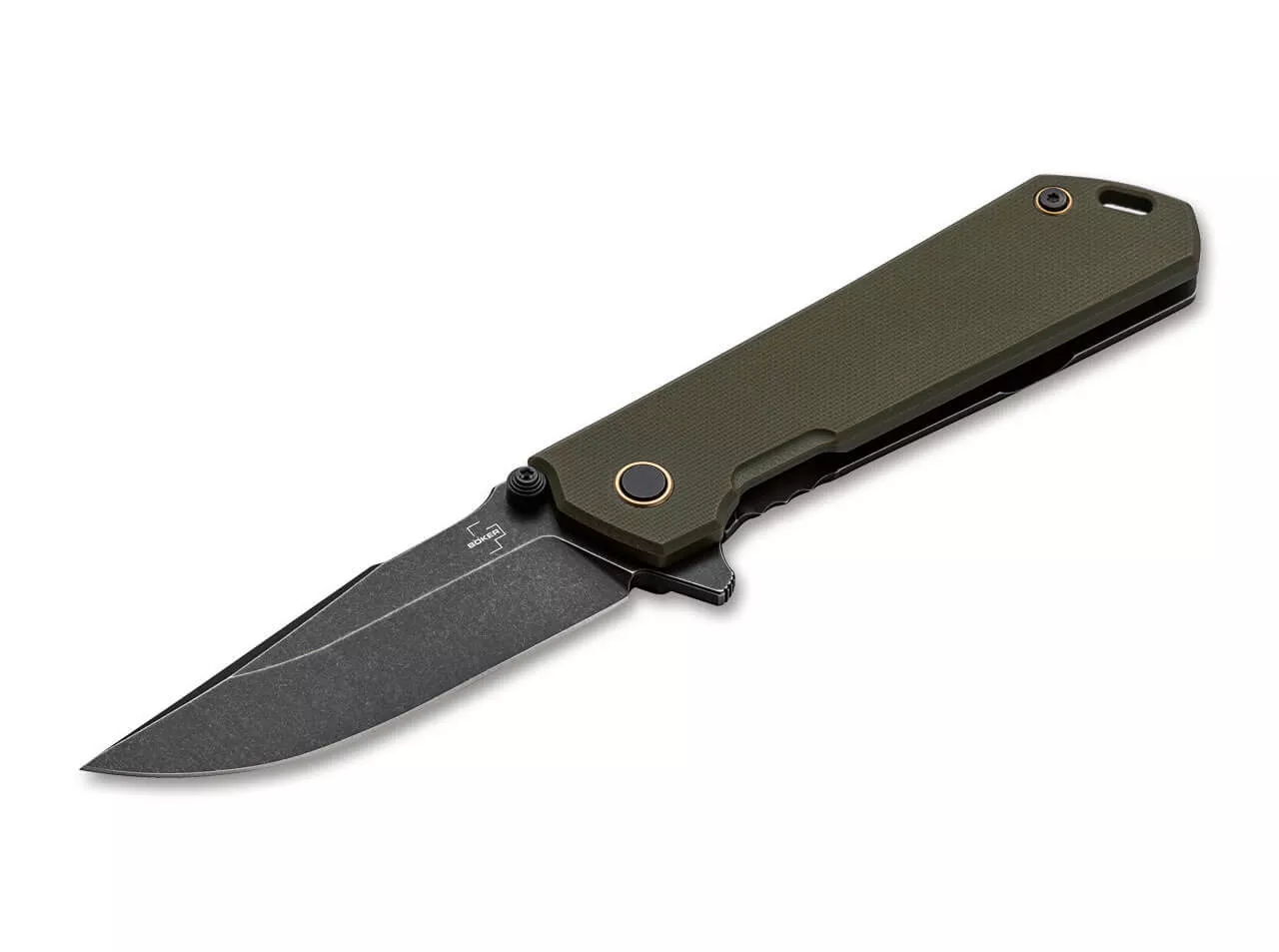 Boker Plus Kihon Assisted Flipper Knife 3.35″ D2 Black Stonewashed Blade, OD Green G10 and Stainless Steel Handles W/ Clip
