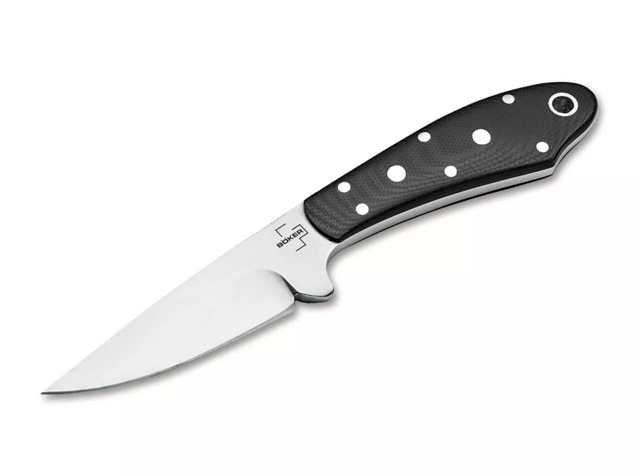Boker Plus Mickey Yurco Backdrop Fixed Blade Knife 3.62″ D2 Satin Drop Point, Black G10 Handles, Kydex Sheath