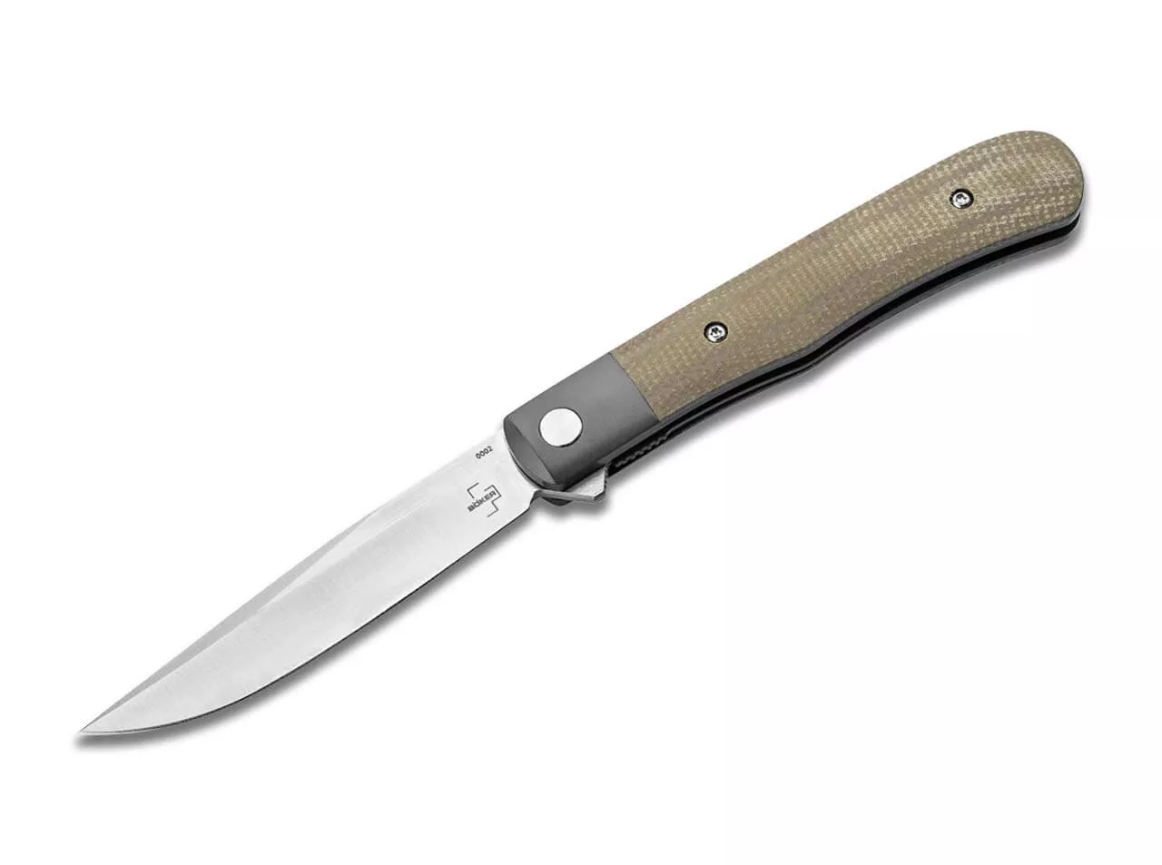 Boker Plus Modern Trapper Uno Flipper Folding Knife, 3.23″ Nitro-V Drop Point Blade Liner Lock, Green Canvas Micarta Handles W/ Clip