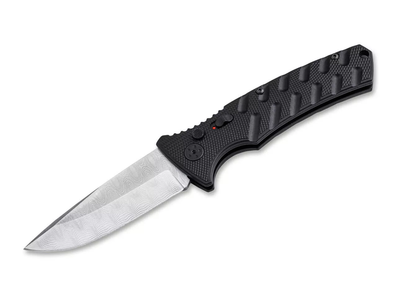 Boker Plus Strike Automatic 3.23″ Inch Damascus Blade, Textured Aluminum Handle W/ Pocket Clip