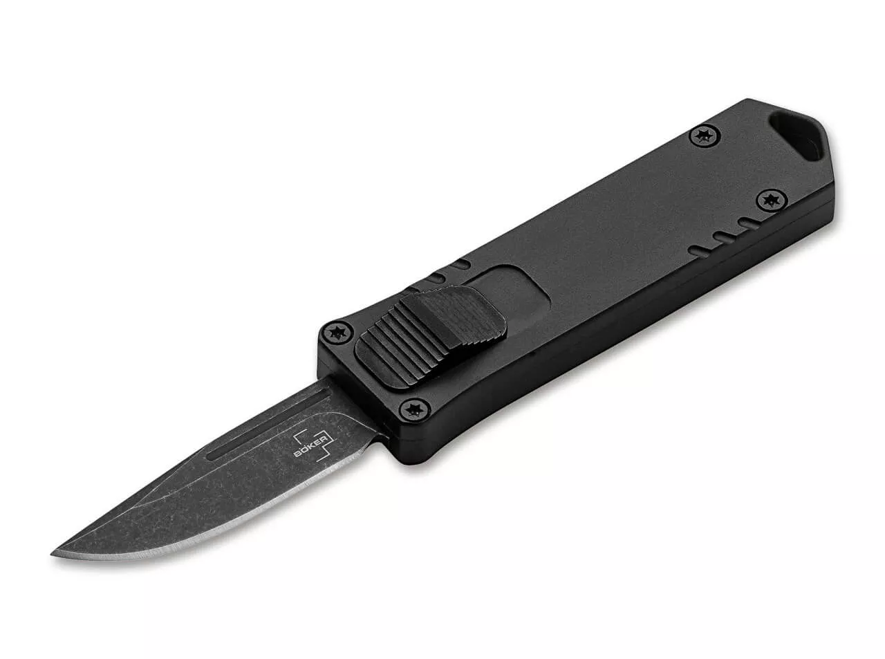 Boker Plus USB OTF Automatic Knife Black Aluminum Handle 1.7″ Black Stone washed D2 Blade (Out Of Production)