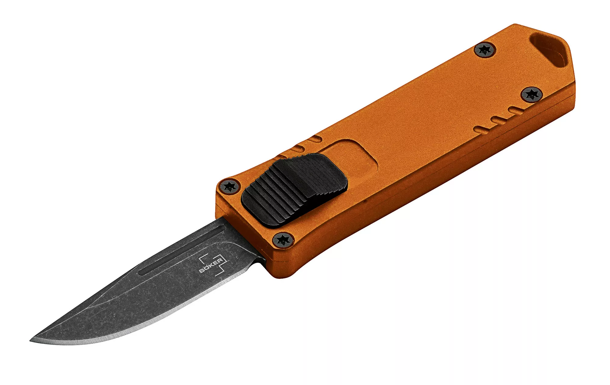 Boker Plus USB OTF Automatic Knife Orange Aluminum Handle 1.7″ Black Stone washed D2 Blade (Out Of Production)