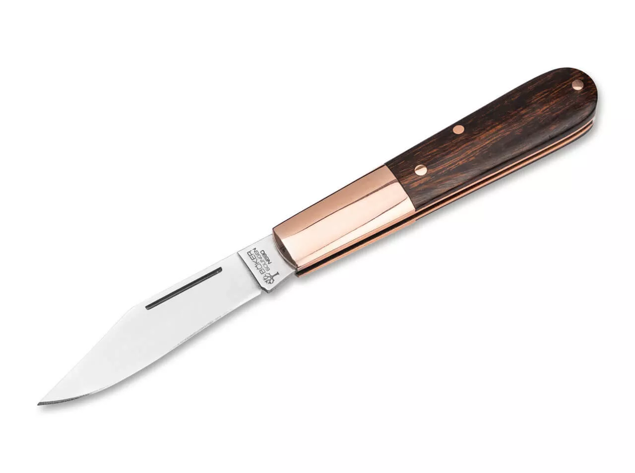 Boker Solingen Barlow Slip Joint Folding Knife 2.5″ N690 Blade, Copper Integral Desert Ironwood Scales (Out Of Production)