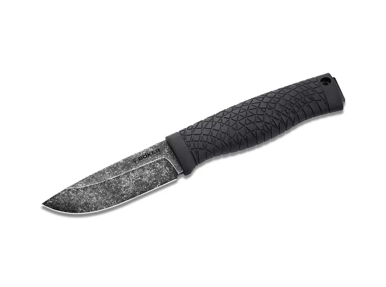 Boker Solingen Bronco Mini Fixed Blade Knife, 3.5″ Stonewashed 80CrV2 Drop Point Blade, TPE Handle, Kydex Sheath