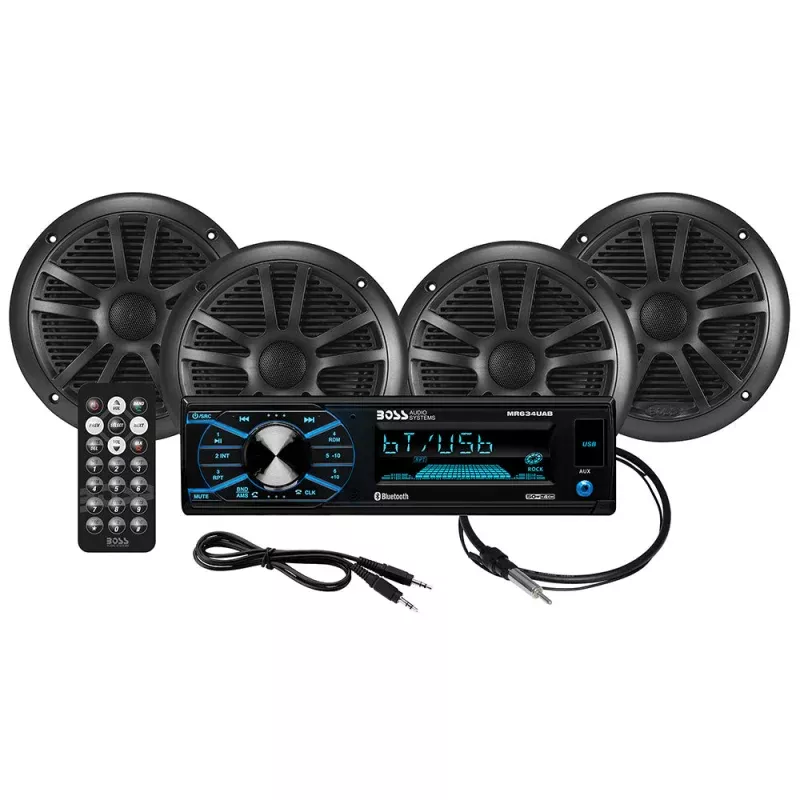 Boss Audio MCBK634B.64 Kit w/MR634UAB, 4 MR6B Speakers,MRANT10 Antenna