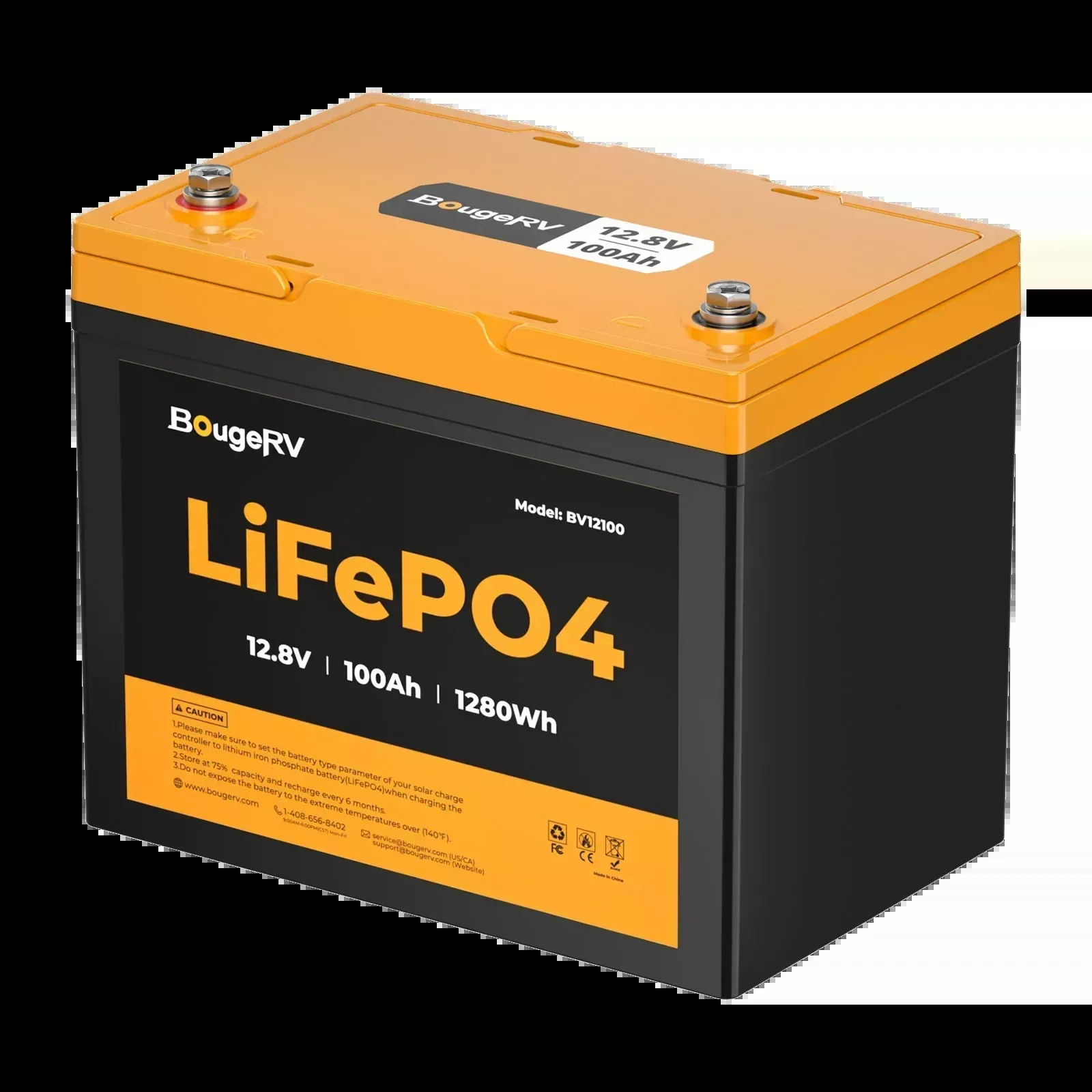 BougeRV 12V 1280Wh/100Ah LiFePO4 Battery