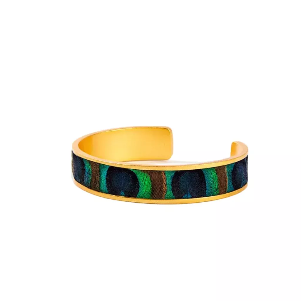 Brackish Mary Ann Peacock Feathers Thin Cuff Bracelet
