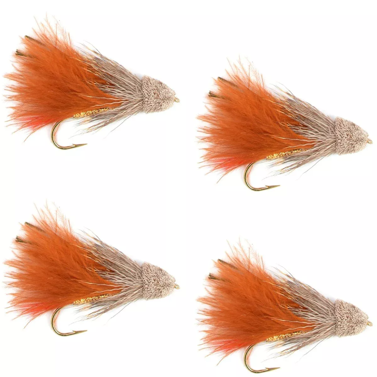 Brown Marabou Muddler Minnow Streamer Flies – 4 Fly Fishing Flies – Hook Size 8