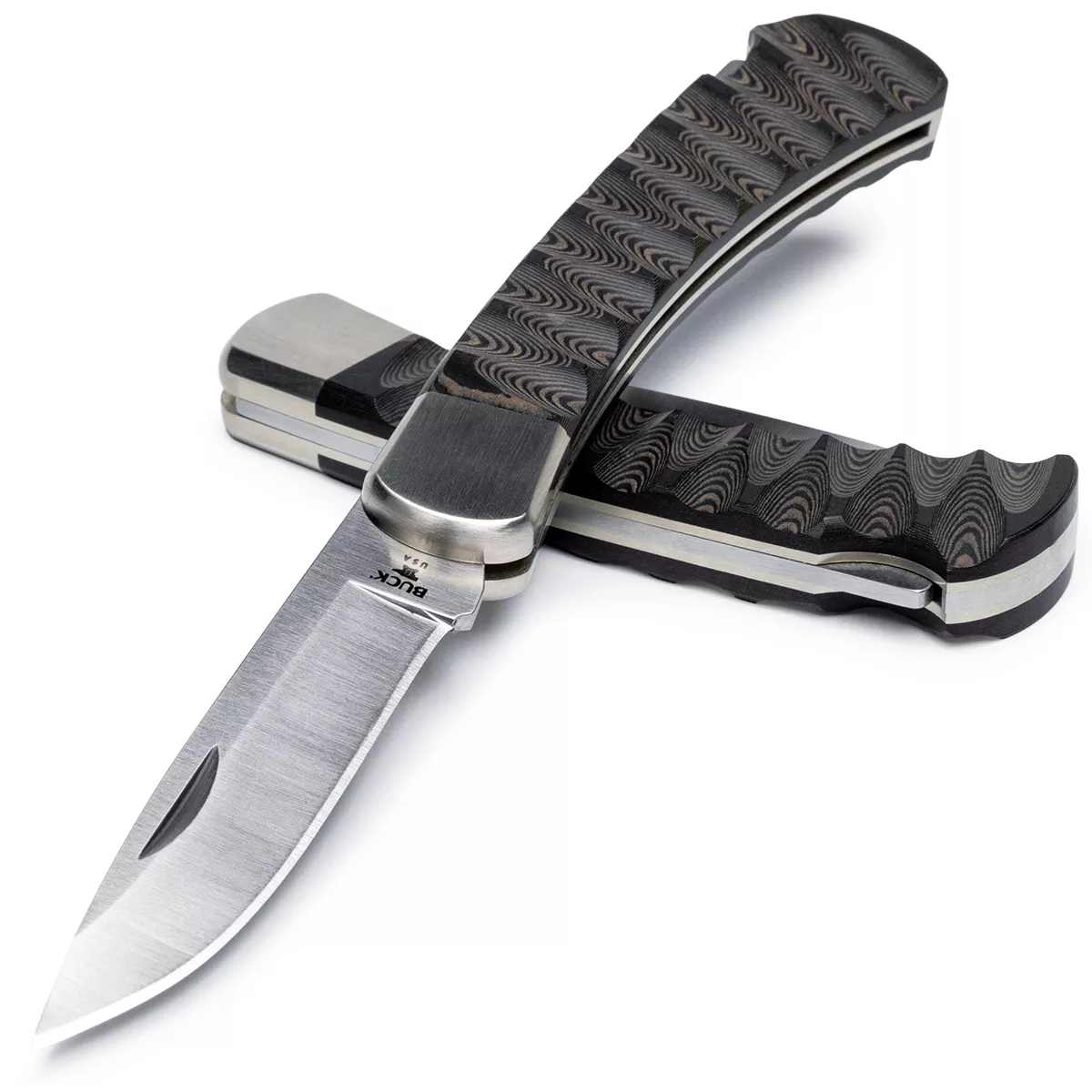 Buck Knives 110 Folding Hunter, S45VN Drop Point Blade, Black Scalloped Richlite Handles, Limited Edition Legacy Series (Out of Production)