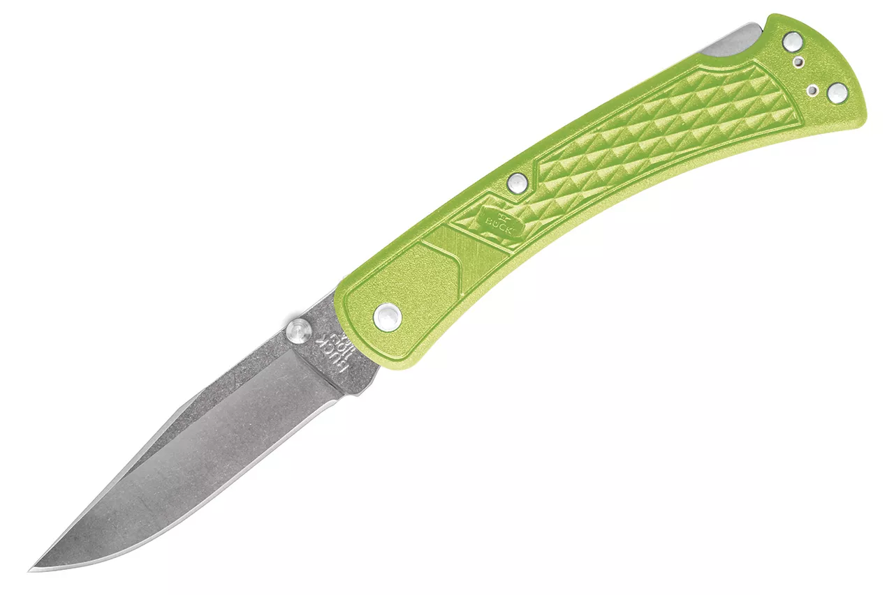 Buck Knives 110GRS1 Slim Select Folding Hunter Pocket Knife Chartreuse, 3.75″ Clip Point Blade,W/ Clip (Out of Production)