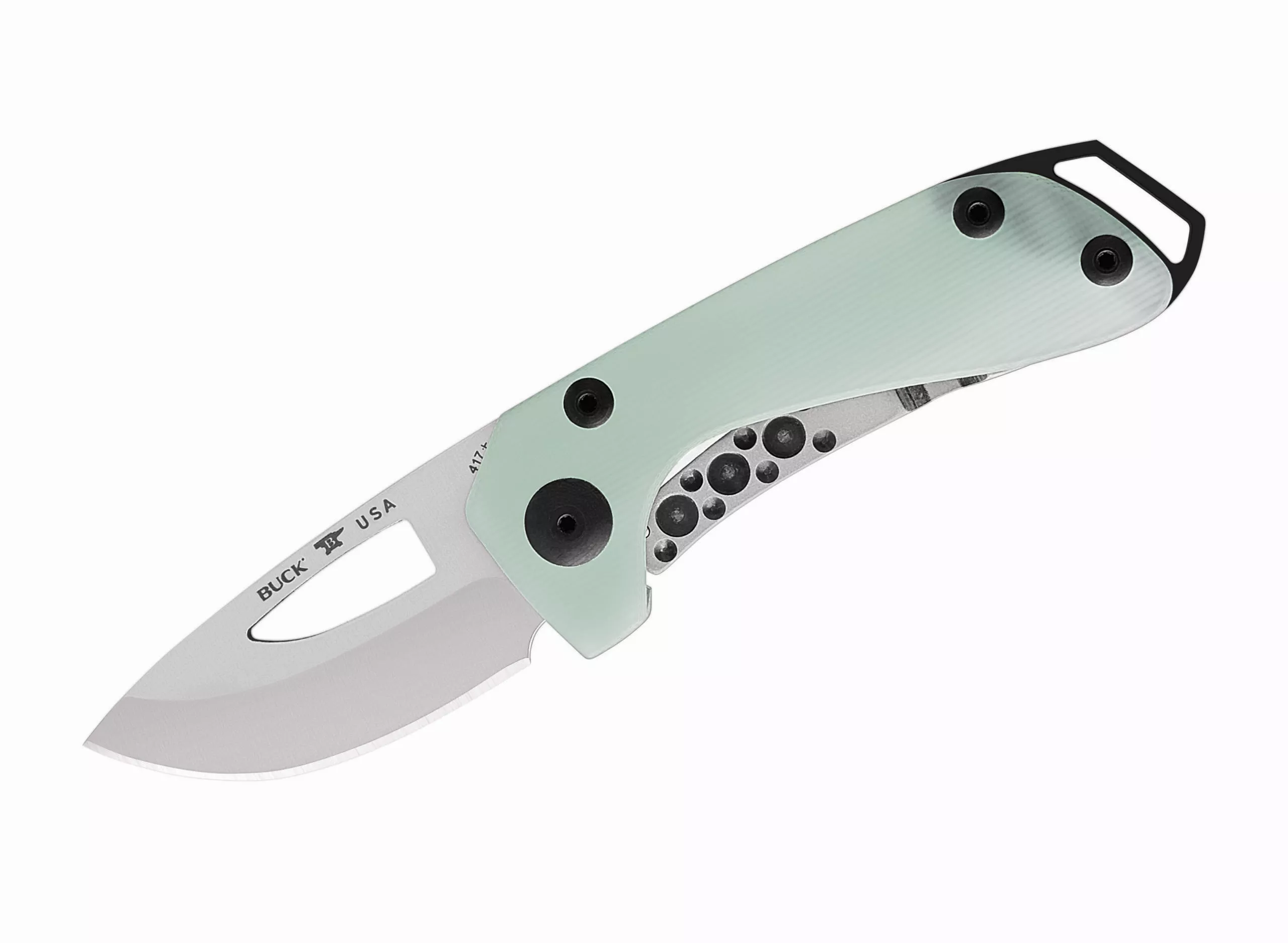 Buck Knives 417 Budgie Compact Folding Knife 2″ S35VN Drop Point Translucent Jade G10 and Stainless Steel Handles W/ Clip (Out of Production)