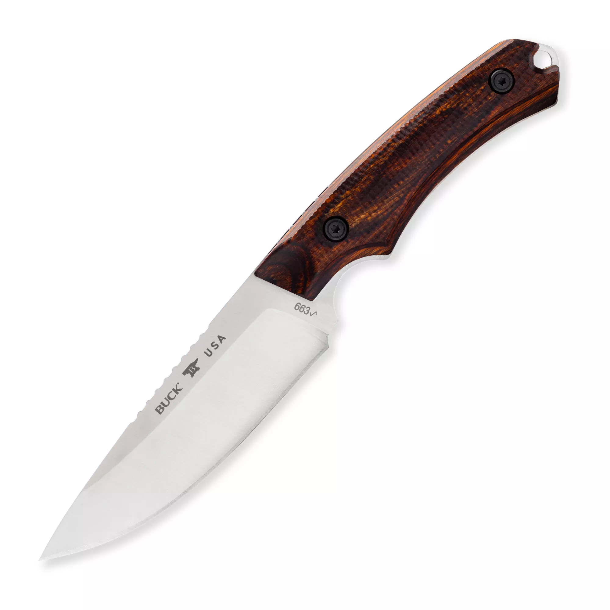 Buck Knives 663 Alpha Guide Pro, Walnut Dymalux Handle, 4.375″ Drop Point S35VN Fixed Blade Knife W/ Sheath