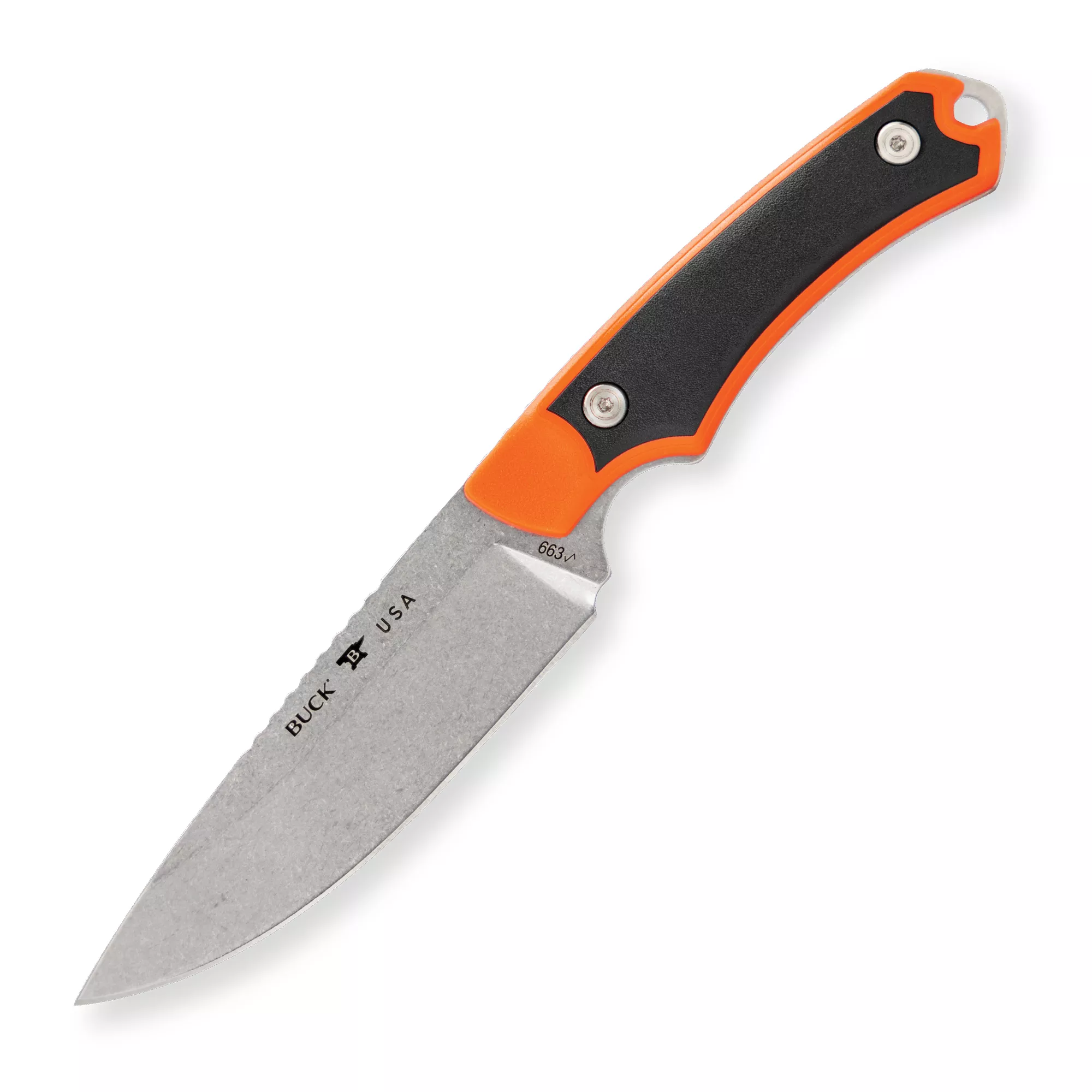 Buck Knives 663 Alpha Guide Select, Orange GFN/Versaflex Handle, 4.375″ Drop Point 420HC Fixed Blade Knife W/ Sheath