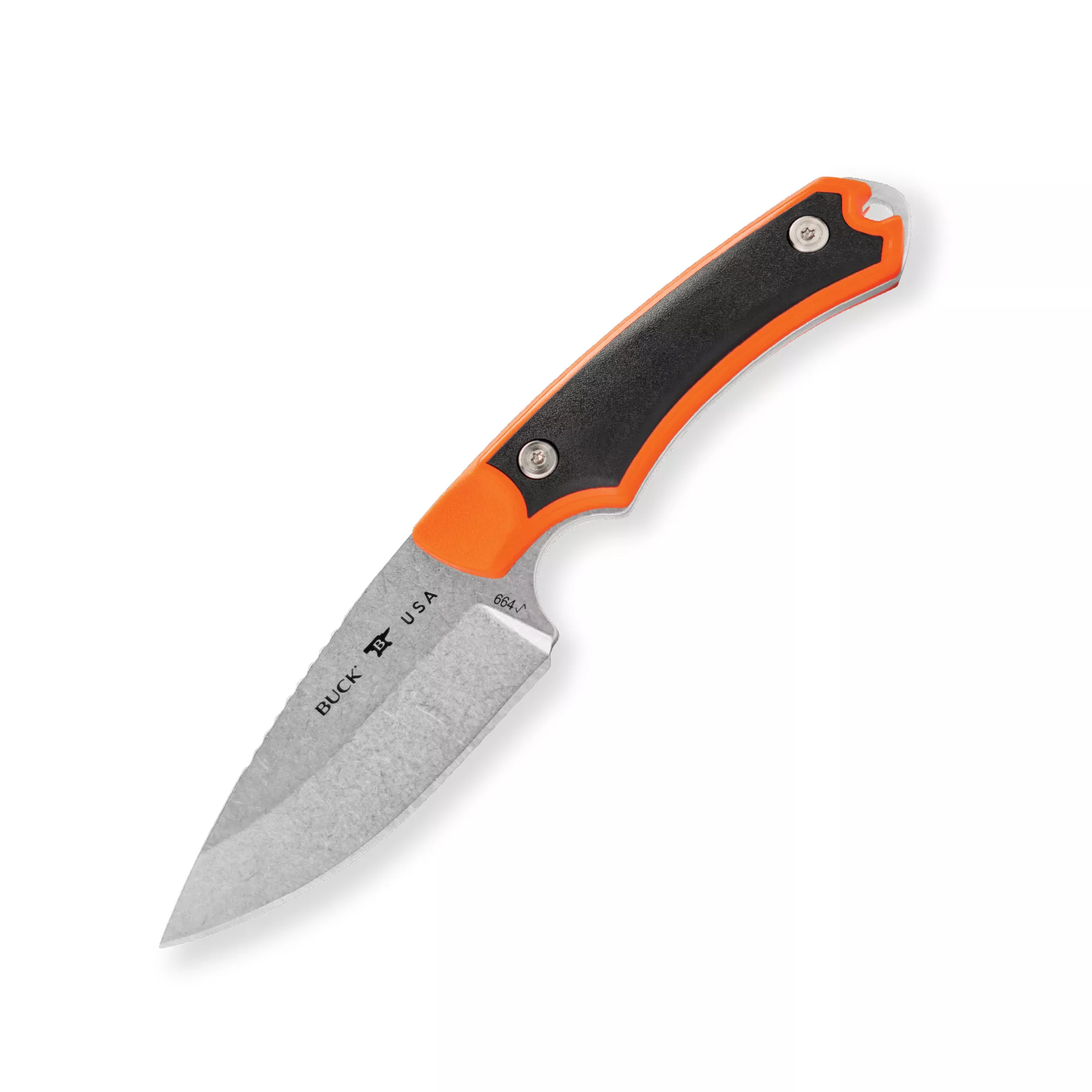 Buck Knives 664 Alpha Hunter Select, Orange GFN/Versaflex Handle, 3.6″ 420 HC Fixed Blade Knife W/ Sheath