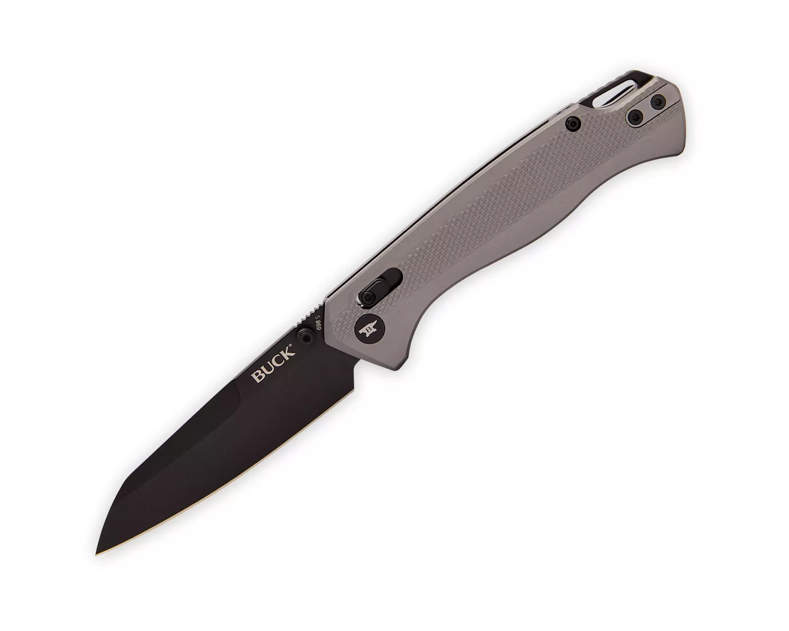 Buck Knives 698GYS Ferrox Crossbar Lock Folding Knife, 3.375″ D2 Black Reverse Tanto Blade, Gray Anodized Aluminum Scales W/ Clip