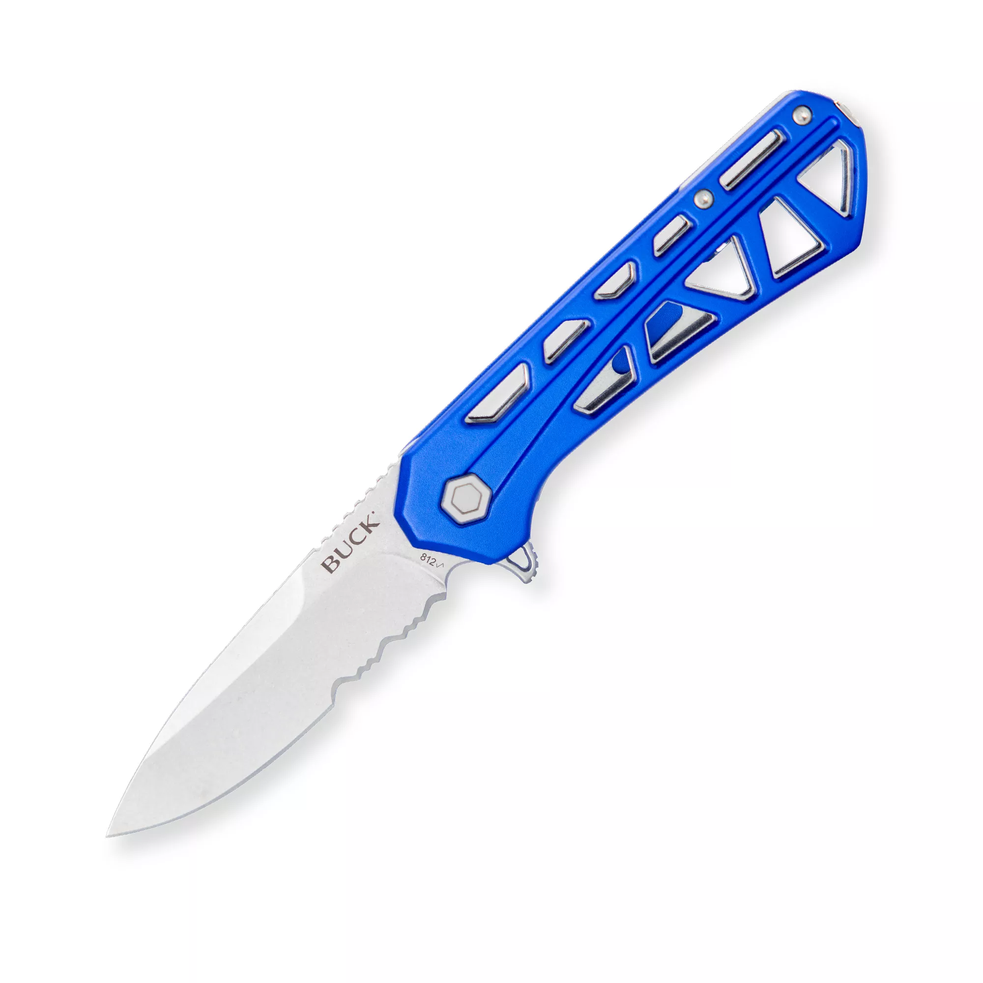Buck Knives 812 Trace Folding Knife, 3.23″ 7Cr17 Partially Serrated Drop Point Blade, Orange Anodized Aluminum Handle W/ Clip