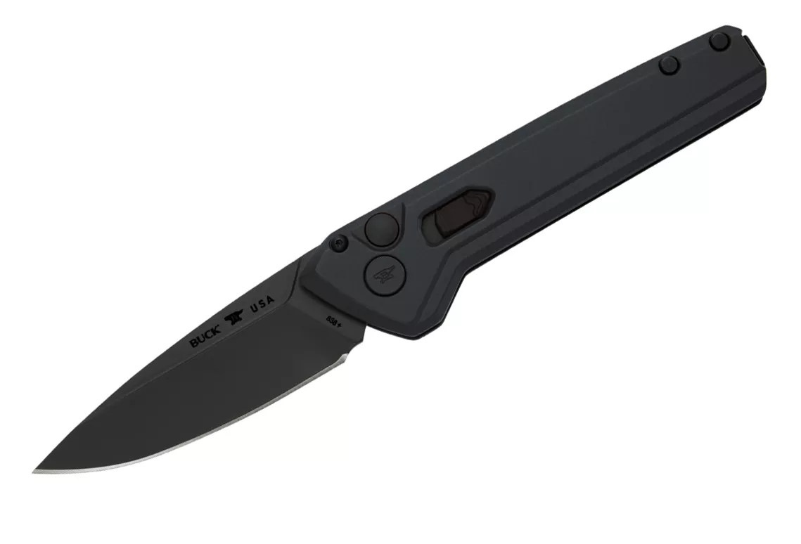 Buck Knives 838 Deploy “Black Out” Auto Folding Knife 3.25″ Drop Point Cerakote S35VN Blade, Black Cerakote Aluminum Handles W/ Clip