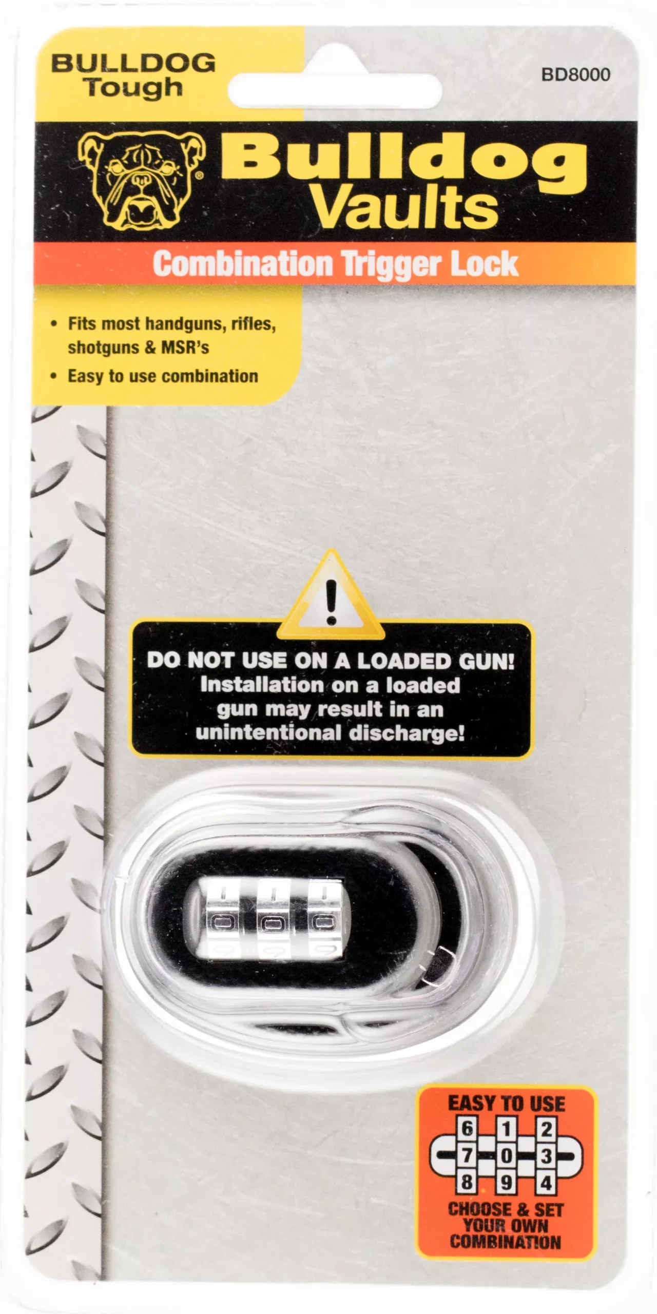 Bulldog Combination Trigger Lock, Keyless Resettable 3-Dial, Black Metal for Handguns, Rifles & Shotguns — BD8000
