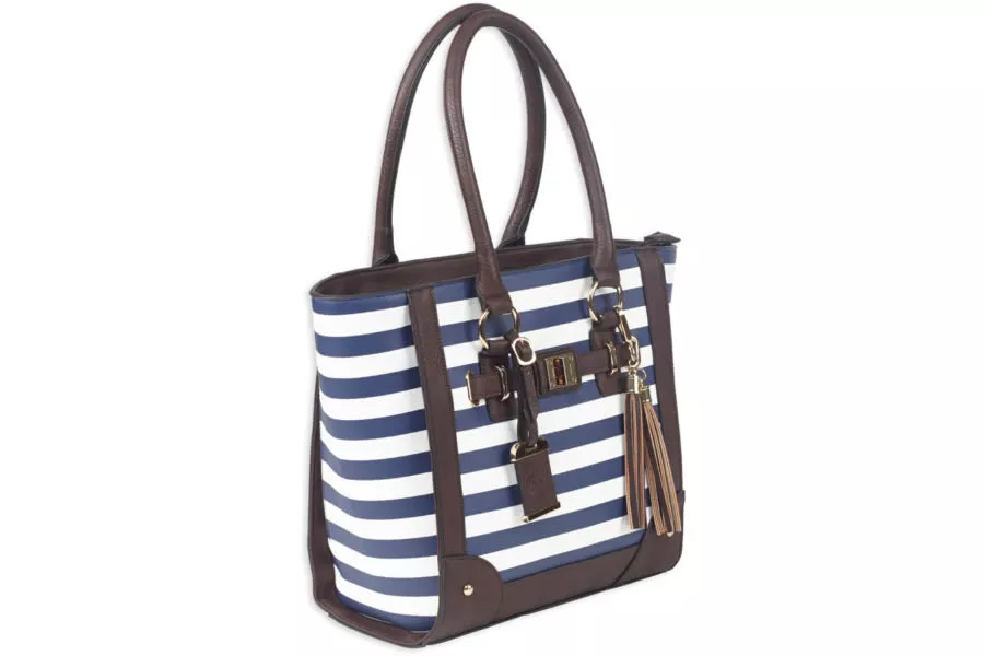 Bulldog Tote Style Purse with Holster, Navy Stripe