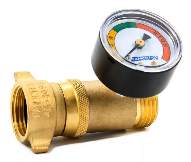 Camco Brass Water Pressure Regulator with Gauge• 40064