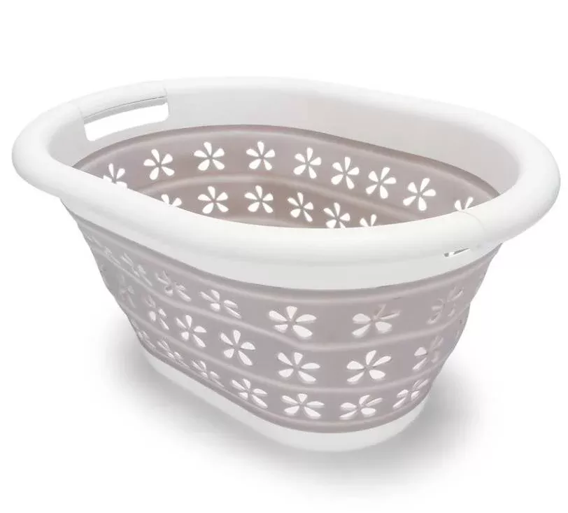 Camco Collapsible Laundry Basket - Small, White / Taupe• 51951
