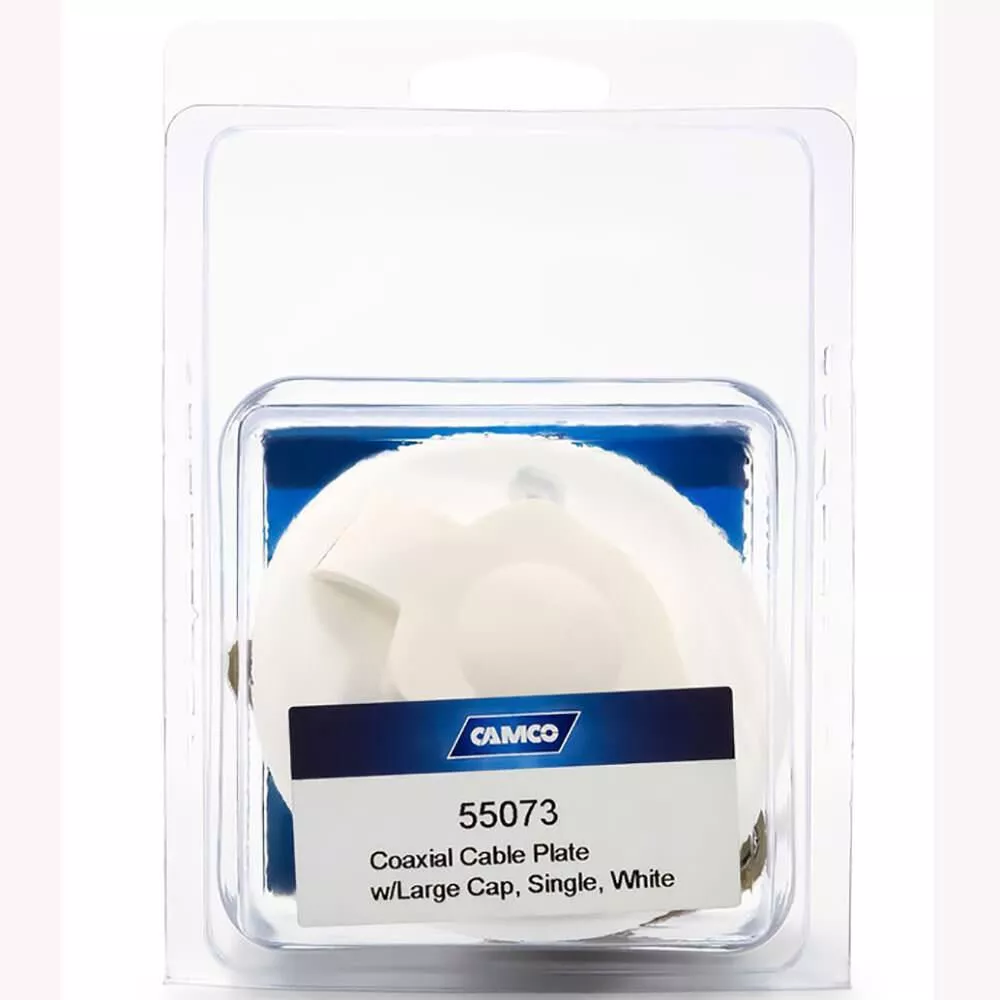 Camco Large Cap Coaxial Cable Plate, Dual, White