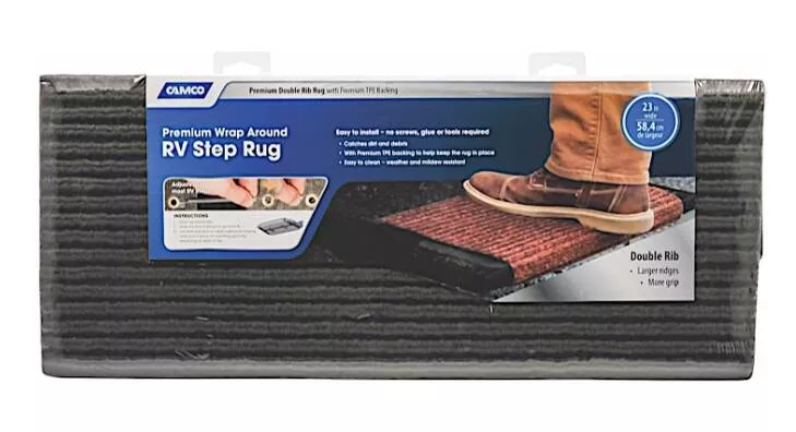 Camco Premium Double Ribbed Step Rug, 18"x23", Gray• 42956