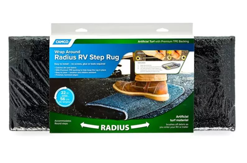 Camco Premium Radius Turf Step Rug , 22" Wide, Black• 42947