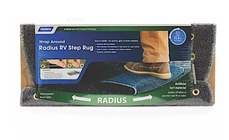 Camco Premium Radius Turf Step Rug, 22″ Wide, Gray• 42950