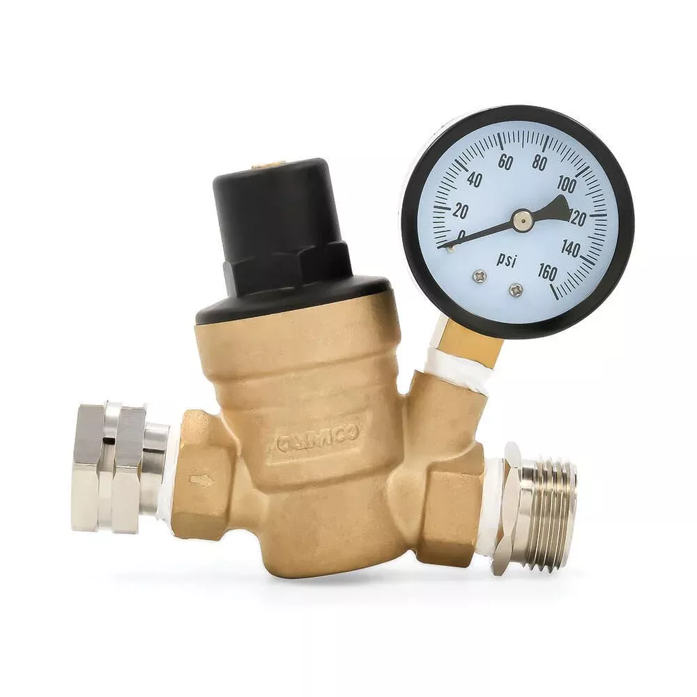Camco RV Adjustable Water Pressure Regulator, Brass